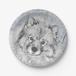 Keeshond Beth Painting - Cute Original Dog Art Paper Plates