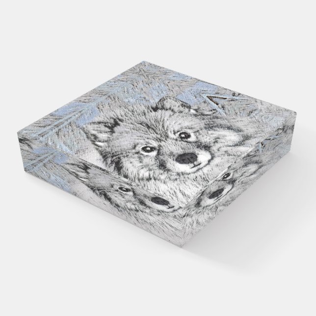 Keeshond Beth Painting - Cute Original Dog Art Paperweight (Angled)