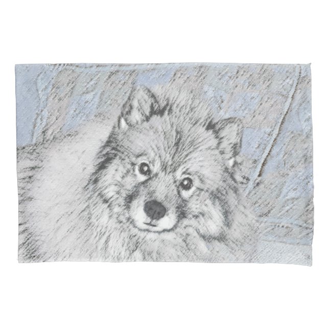 Keeshond Beth Painting - Cute Original Dog Art Pillow Case (Front)