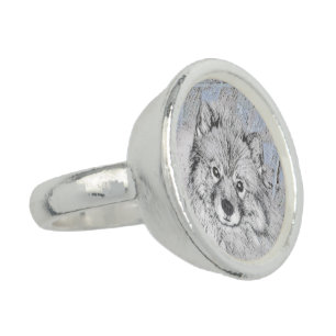 Keeshond Beth Painting - Cute Original Dog Art Ring