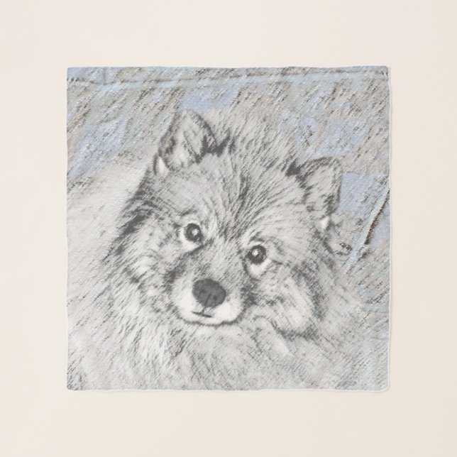 Keeshond Beth Painting - Cute Original Dog Art Scarf (Front (Horizontal))