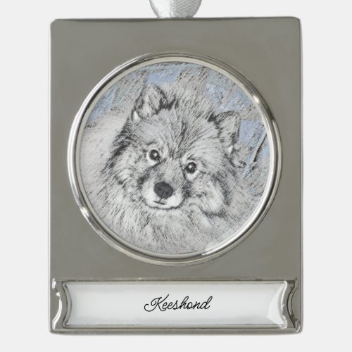 Keeshond Beth Painting _ Cute Original Dog Art Silver Plated Banner Ornament