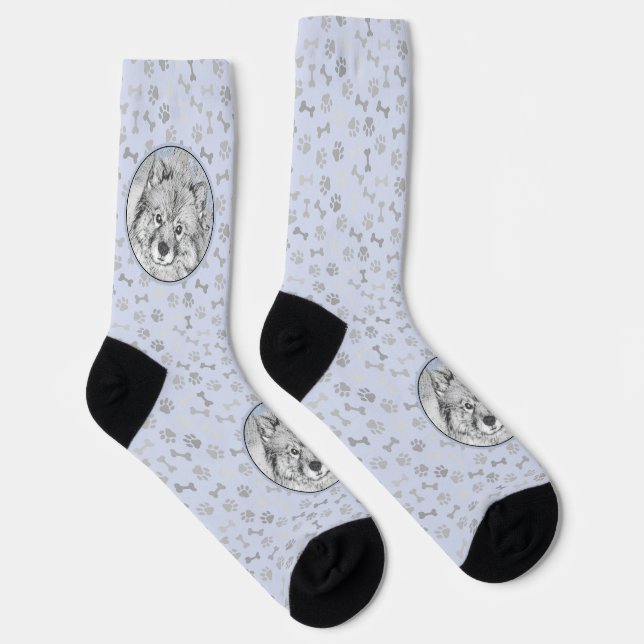 Keeshond Beth Painting - Cute Original Dog Art Socks (Right)