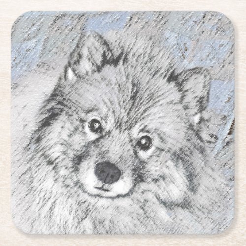 Keeshond Beth Painting _ Cute Original Dog Art Square Paper Coaster