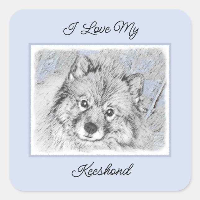 Keeshond Beth Painting - Cute Original Dog Art Square Sticker (Front)