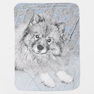 Keeshond Beth Painting - Cute Original Dog Art Swaddle Blanket