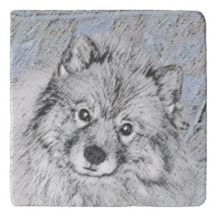 Keeshond Beth Painting - Cute Original Dog Art Trivet