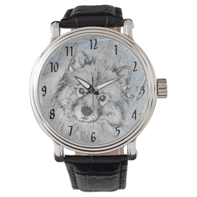 Keeshond Beth Painting - Cute Original Dog Art Watch (Front)