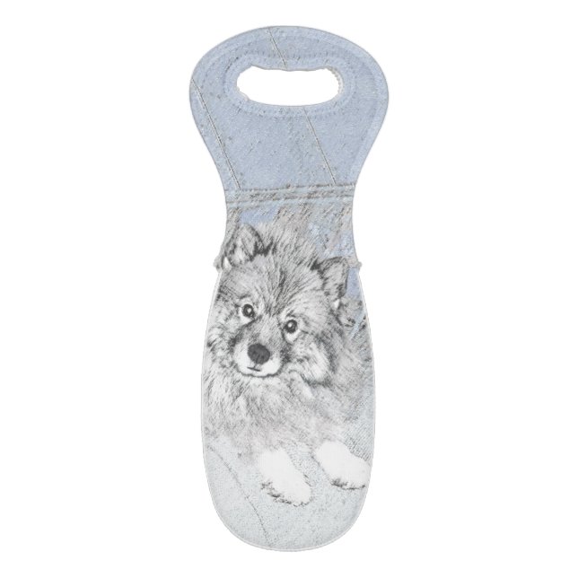 Keeshond Beth Painting - Cute Original Dog Art Wine Bag (Front Flat)