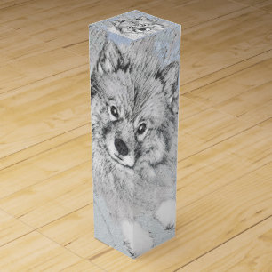 Keeshond Beth Painting - Cute Original Dog Art Wine Box