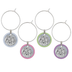 Keeshond Beth Painting - Cute Original Dog Art Wine Charm