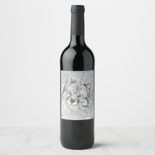 Keeshond Beth Painting - Cute Original Dog Art Wine Label