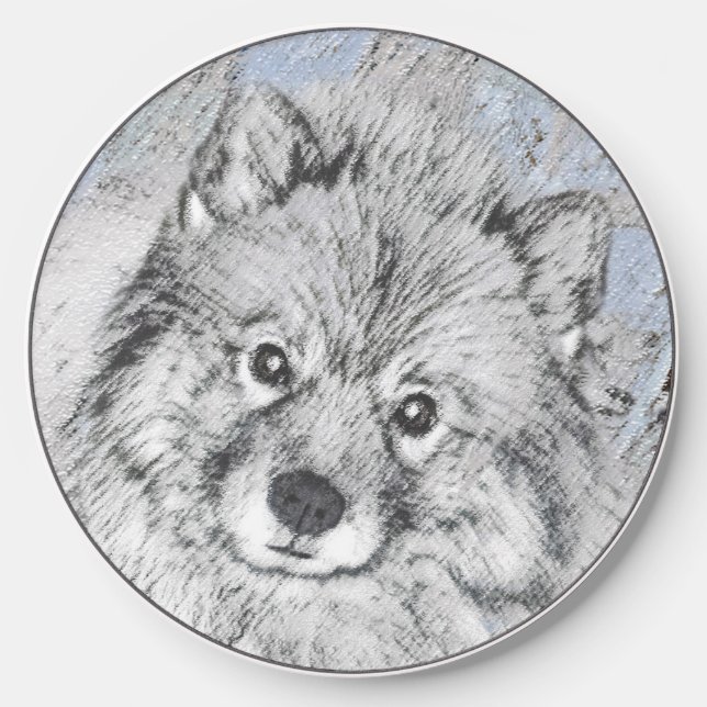 Keeshond Beth Painting - Cute Original Dog Art Wireless Charger (Front)