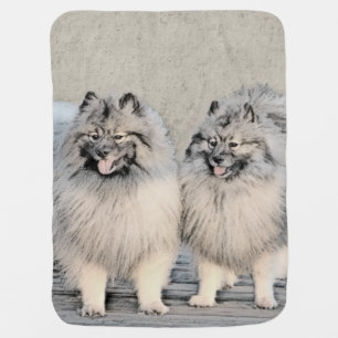 Keeshond Brothers Painting - Original Dog Art Baby Blanket