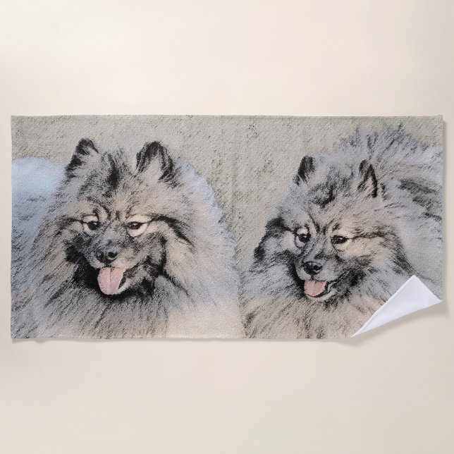 Keeshond Brothers Painting - Original Dog Art Beach Towel (Front)