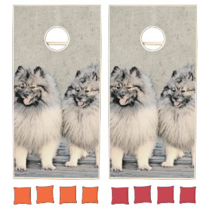Keeshond Brothers Painting - Original Dog Art Cornhole Set