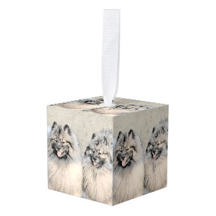 Keeshond Brothers Painting - Original Dog Art Cube Ornament