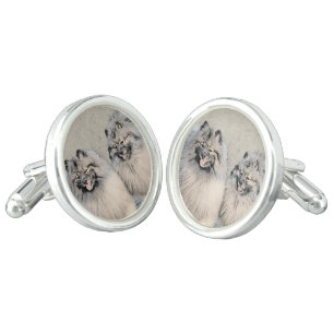 Keeshond Brothers Painting - Original Dog Art Cufflinks