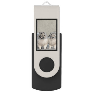 Keeshond Brothers Painting - Original Dog Art Flash Drive