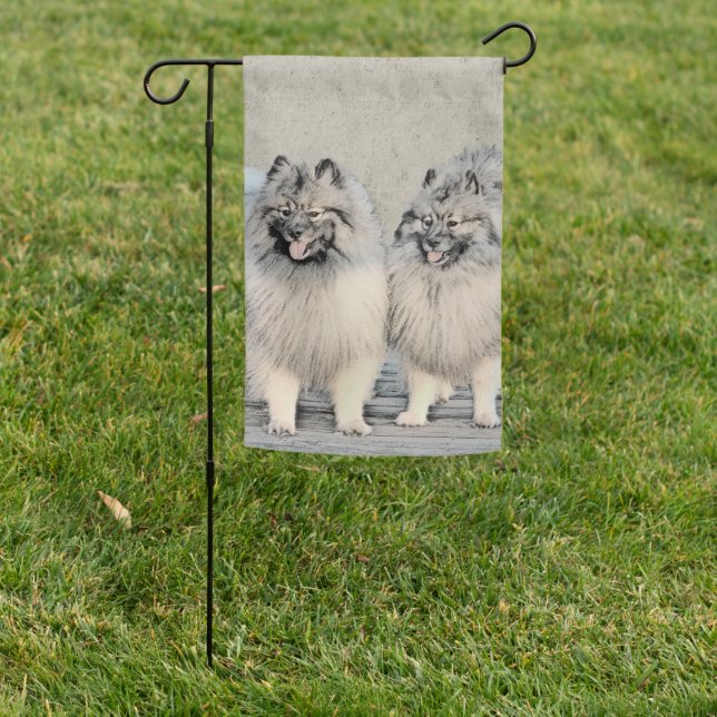 Keeshond Brothers Painting - Original Dog Art Garden Flag (In SItu)