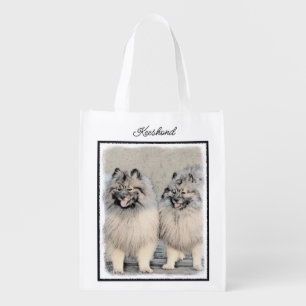 Keeshond Brothers Painting - Original Dog Art Grocery Bag
