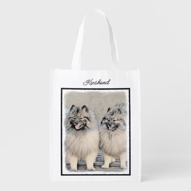 Keeshond Brothers Painting - Original Dog Art Grocery Bag (Front)