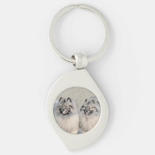 Keeshond Brothers Painting - Original Dog Art Keychain