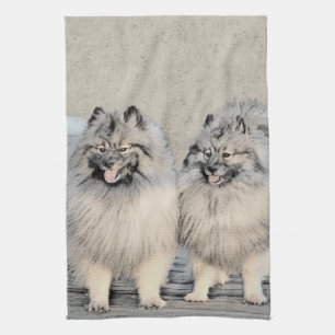 Keeshond Brothers Painting - Original Dog Art Kitchen Towel