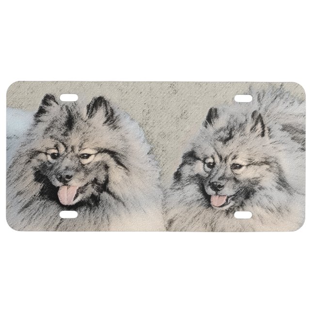 Keeshond Brothers Painting - Original Dog Art License Plate (Front)