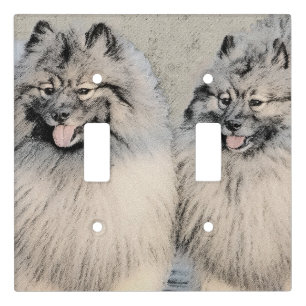 Keeshond Brothers Painting - Original Dog Art Light Switch Cover