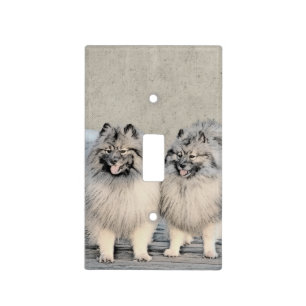 Keeshond Brothers Painting - Original Dog Art Light Switch Cover