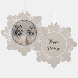 Keeshond Brothers Painting - Original Dog Art Ornament Card