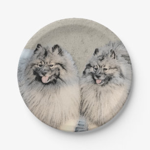 Keeshond Brothers Painting - Original Dog Art Paper Plates