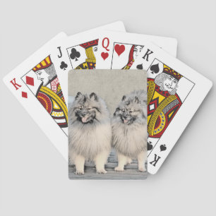 Keeshond Brothers Painting - Original Dog Art Poker Cards