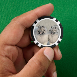 Keeshond Brothers Painting - Original Dog Art Poker Chips