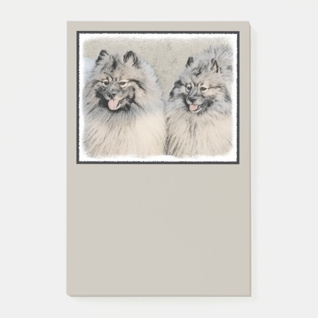 Keeshond Brothers Painting - Original Dog Art Post-it Notes (Front)