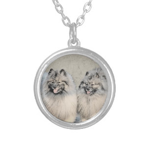 Keeshond Brothers Painting - Original Dog Art Silver Plated Necklace