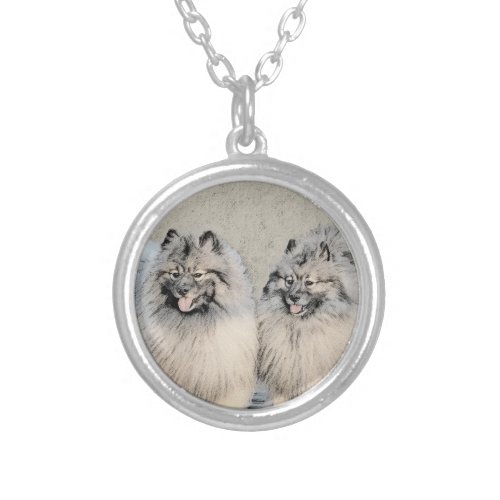 Keeshond Brothers Painting _ Original Dog Art Silver Plated Necklace