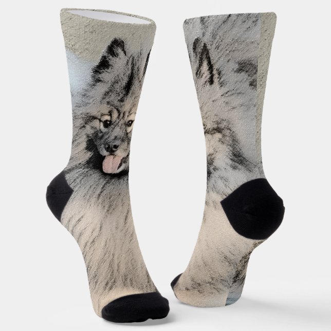 Keeshond Brothers Painting - Original Dog Art Socks (Angled)