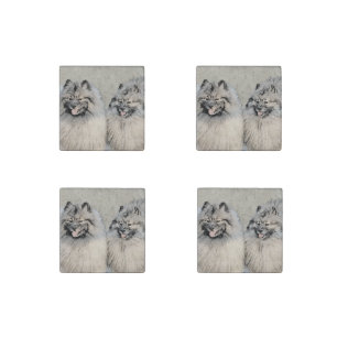Keeshond Brothers Painting - Original Dog Art Stone Magnet