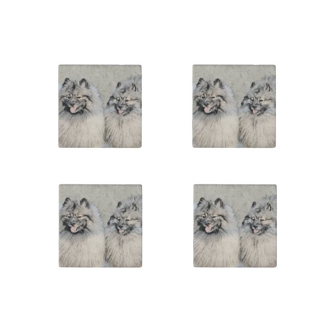 Keeshond Brothers Painting - Original Dog Art Stone Magnet (Front)