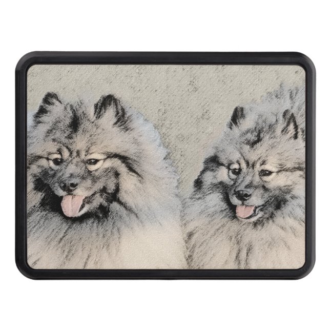 Keeshond Brothers Painting - Original Dog Art Trailer Hitch Cover (Front)
