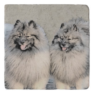 Keeshond Brothers Painting - Original Dog Art Trivet