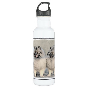 Keeshond Brothers Painting - Original Dog Art Water Bottle