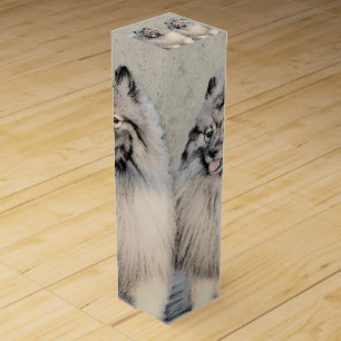 Keeshond Brothers Painting - Original Dog Art Wine Box