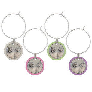 Keeshond Brothers Painting - Original Dog Art Wine Charm