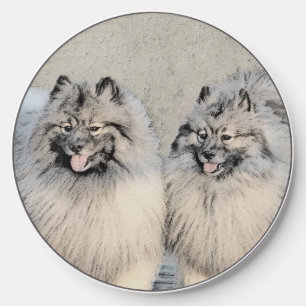 Keeshond Brothers Painting - Original Dog Art Wireless Charger