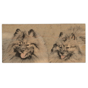 Keeshond Brothers Painting - Original Dog Art Wood Flash Drive