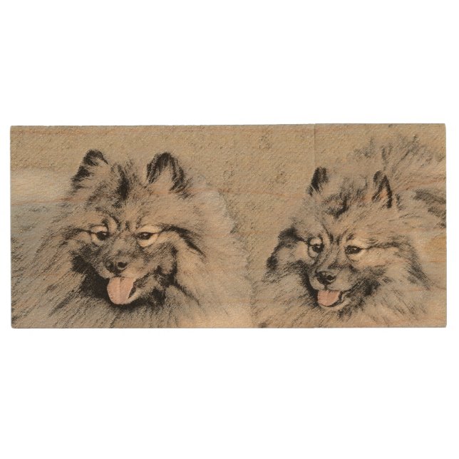 Keeshond Brothers Painting - Original Dog Art Wood Flash Drive (Front)