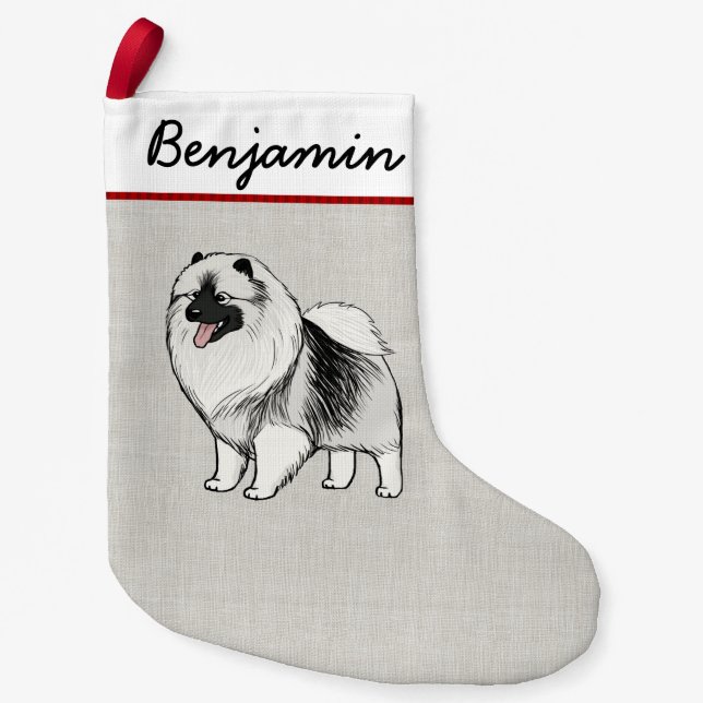 Keeshond Cartoon Dog Cute Keesie Personalized Small Christmas Stocking (Front)